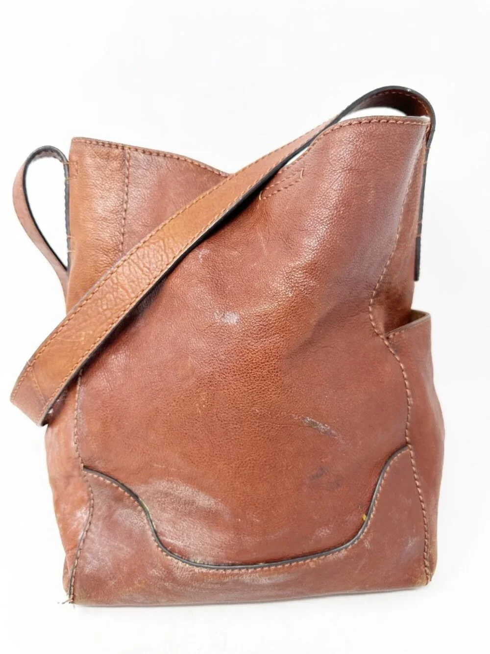FRYE Leather Hobo Shoulder Bag Cognac Brown Slouchy Purse *Project Repair Bag*